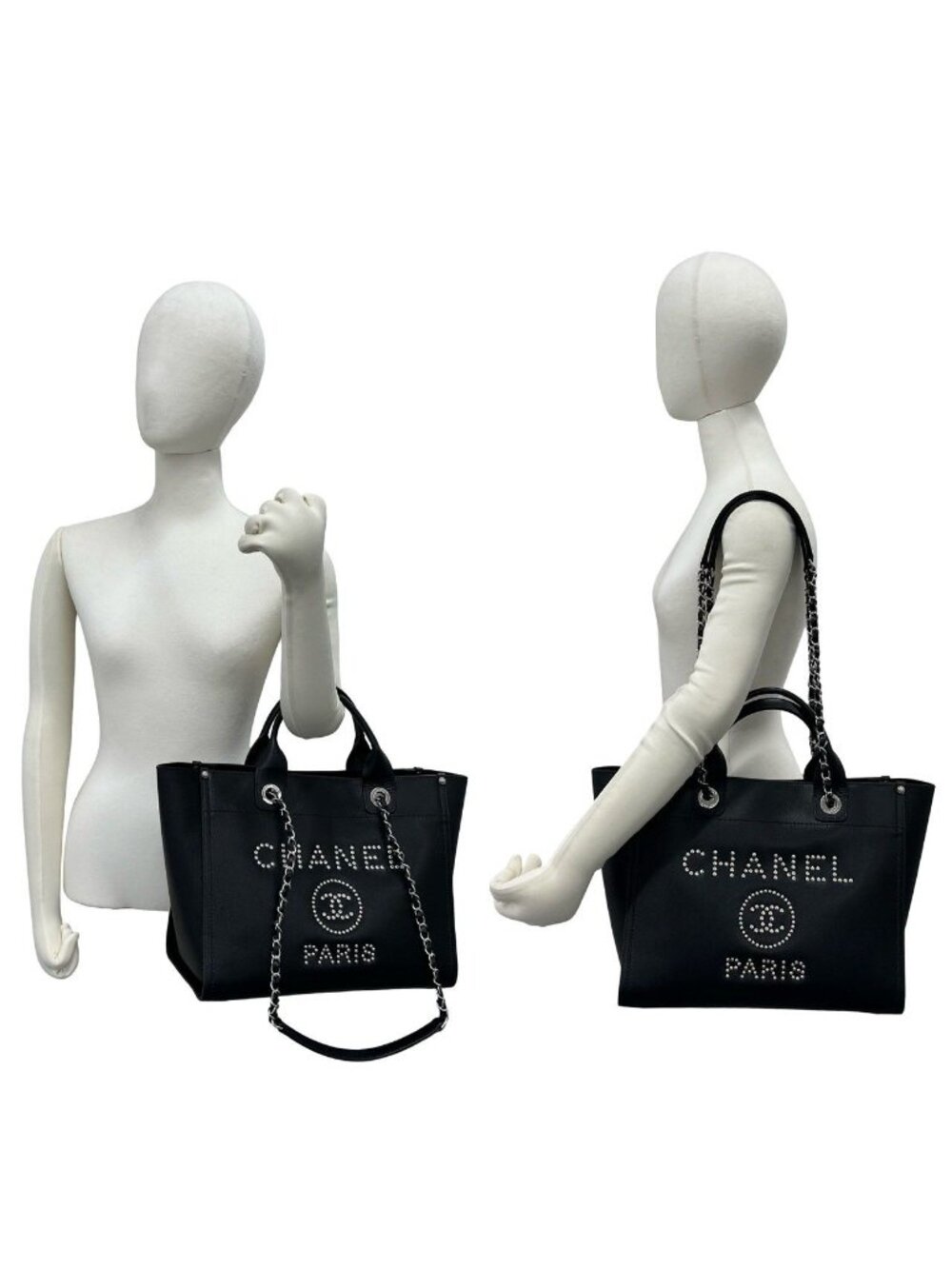 Chanel 25 Deauville CC Logo Caviar Leather 2-Way Tote Bag Black - Picture 2 of 10